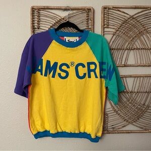 Vintage Jams World Crew Sweater Colorblock Surf Line Spellout Hawaii B24